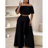 Women's Casual Short Sleeve Top + Wide Leg Pants Suit Fashion Streetwear Tie Up Commuter Outfit Summer Solid Loose Two Piece