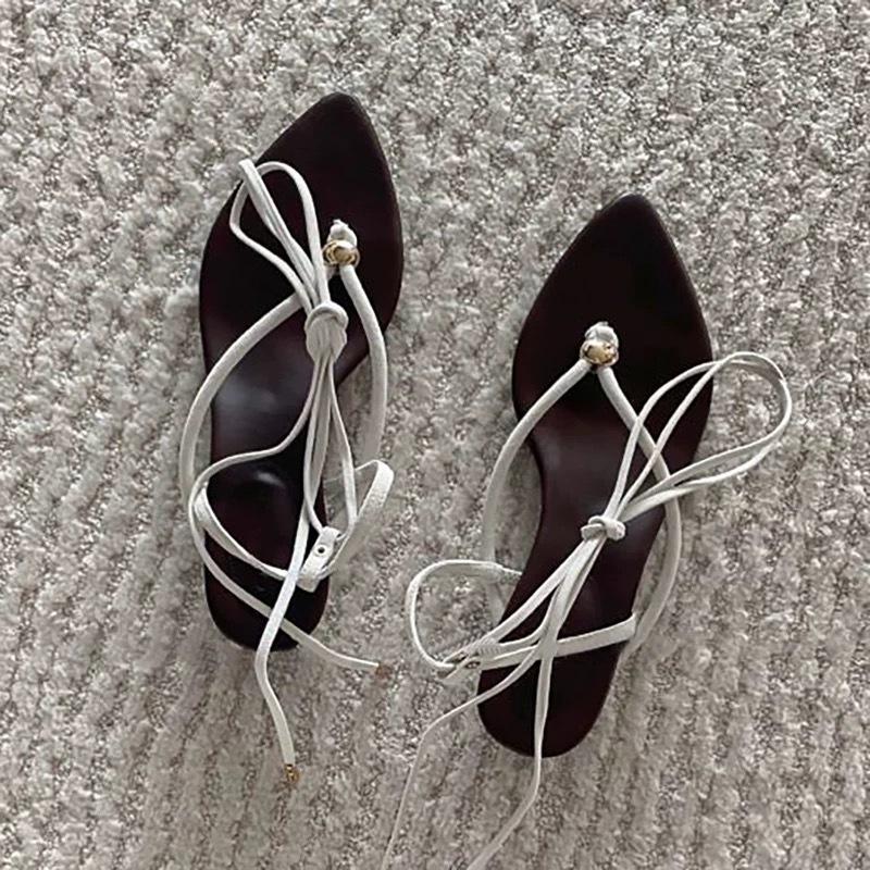 

Sheepskin version~ niche pointed toes two wear straps Roman sandals women s 2025 summer new thick heel cool slippers 40