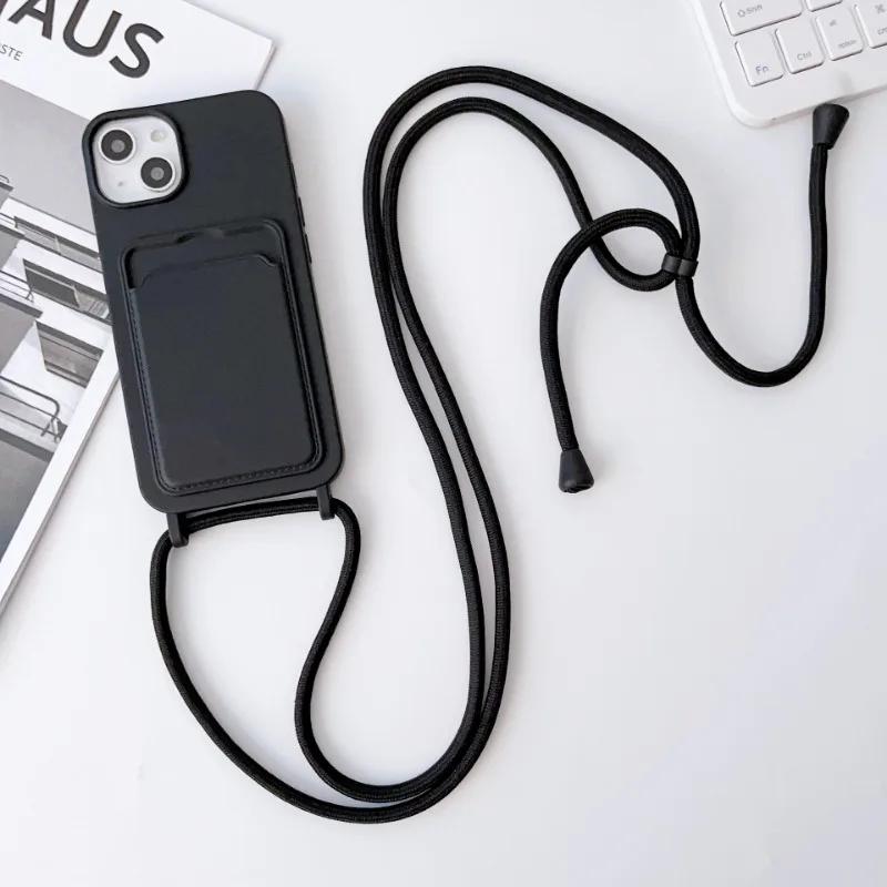 Crossboby Lanyard Rope Phone Case for IPhone 16E 16 15 14 Plus 13 12 11 Pro Max Silicone Card Package Fall Prevention Cover