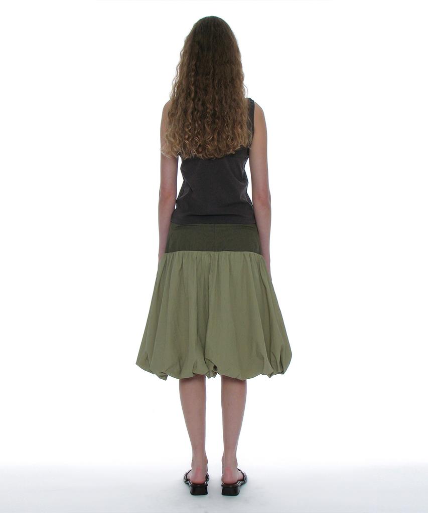 Partimento Woman Button-Pointed Puff Midi Skirt_Khaki Green