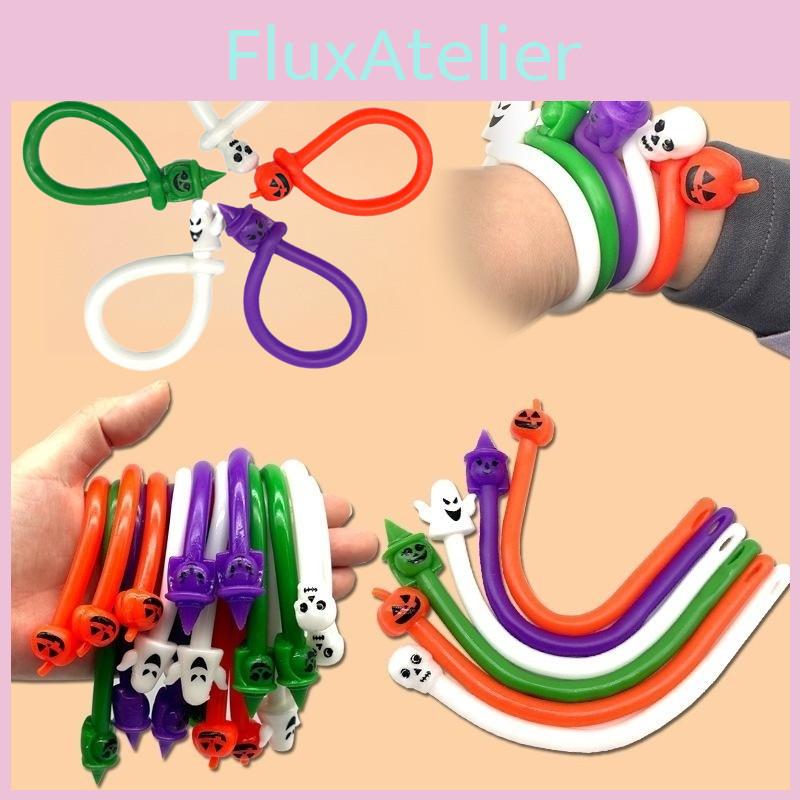 Kua Jing Halloween Wacky TPR Weichgummi Stressabbau Nudel Handarmband Elastisches Seil Spielzeug Kürbiskopf 10,5g
