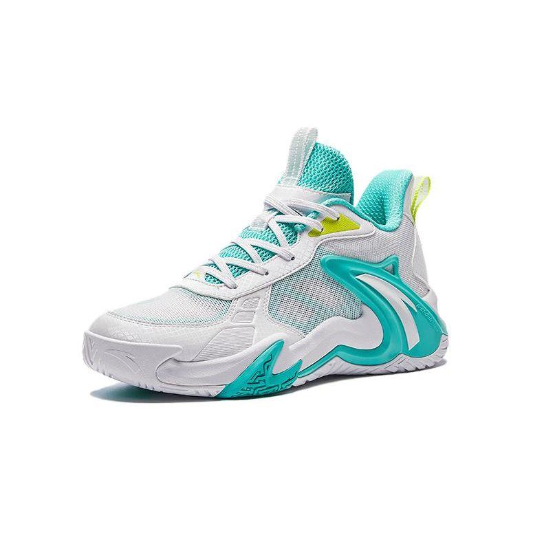 Anta Kids Air Space Comfortable Simple Shock Absorption Wear Resistant Low Top Basketball Shoes Kids Basketball Shoes White Green A312421105-4