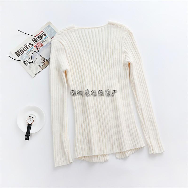 Womens V-Neck Knit Sweater Loose Fit Long Sleeve Solid Color Pullover Winter