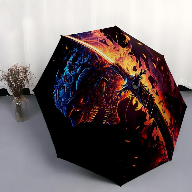 1pc Flaming Skull Holding Sword Umbrella with Plastic Handle,Suitable for All Seasons Home Travel Outdoor UmbrellaDD397