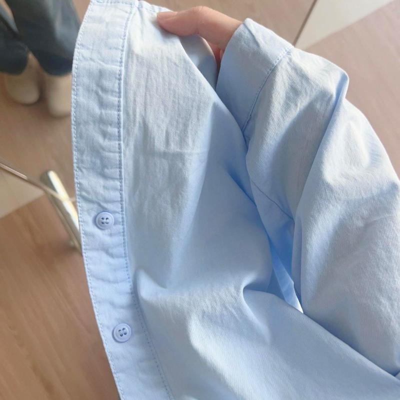 Women Spliced Solid Color Pocket Shirts Korean Loose Lapel Female Long Sleeved Blouses Summer Sun Protection Woman's Cardigan Top