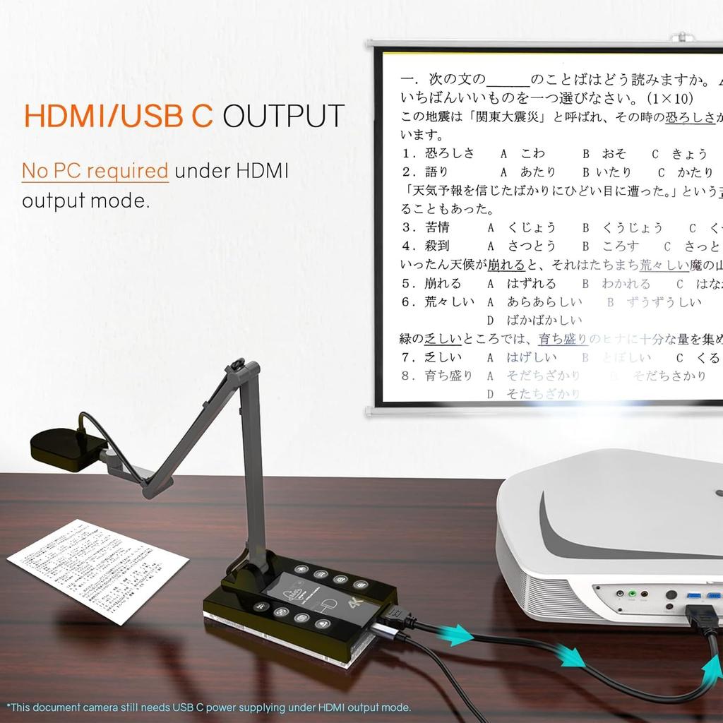 TreasLin HDMI Document Camera 15MP Output Supports Video Import To PC and Save Images To SD Card 4K High Definition Image Quality External Input