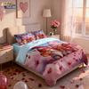 3pcs Valentine's Day romantic pink love goblin dwarf print coreless down duvet cover set multi size bedroom bedding decoration