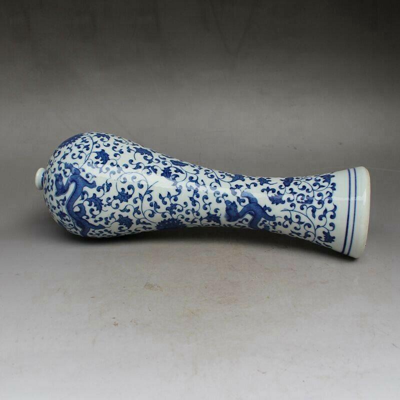 Old Chinese Blue and White Porcelain Hand Painted Dragon Flowers Vase