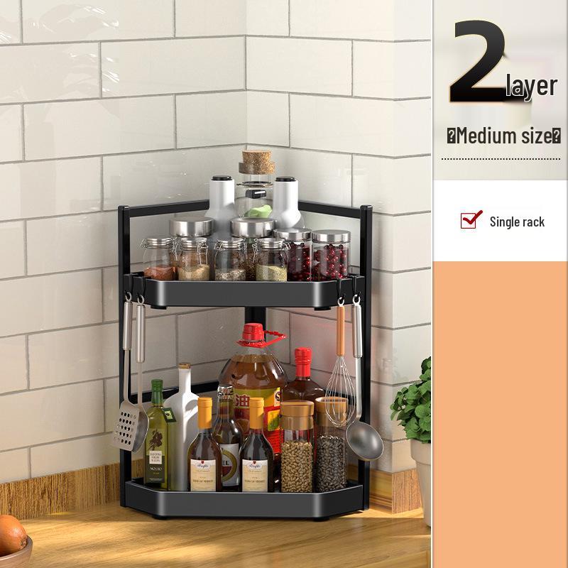 Corner Wall-Mounted Kitchen Spice Rack - No-Drill, Triangle Design for Countertop and Pendant Storage.