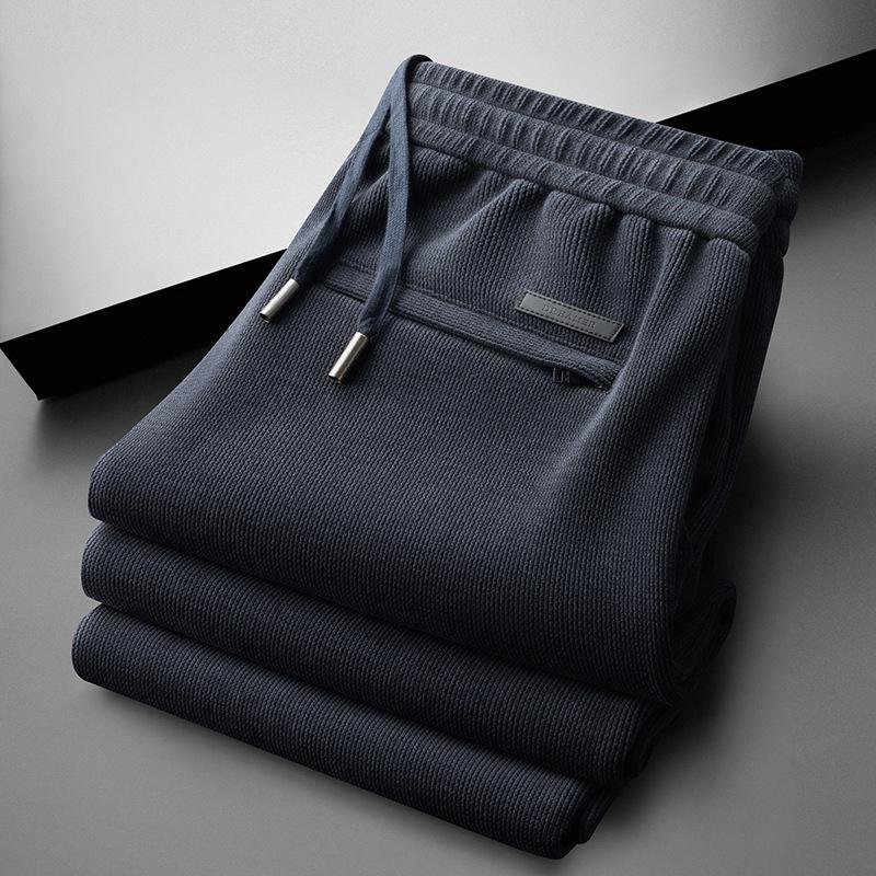 Autumn 2024 Men's Seaweed Pattern Chenille Wide-Leg Pants with Elastic Waist