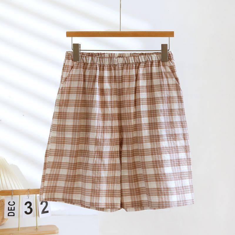 Men's Spring & Summer Cotton Plaid Pajama Shorts - Lightweight, Versatile for Home or Beach Wear.