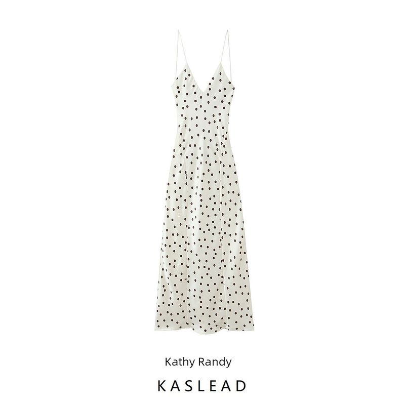 Kaslead New Women Clothes Western Style Polka Dot Silk Satin Texture Midi Dress 3067214