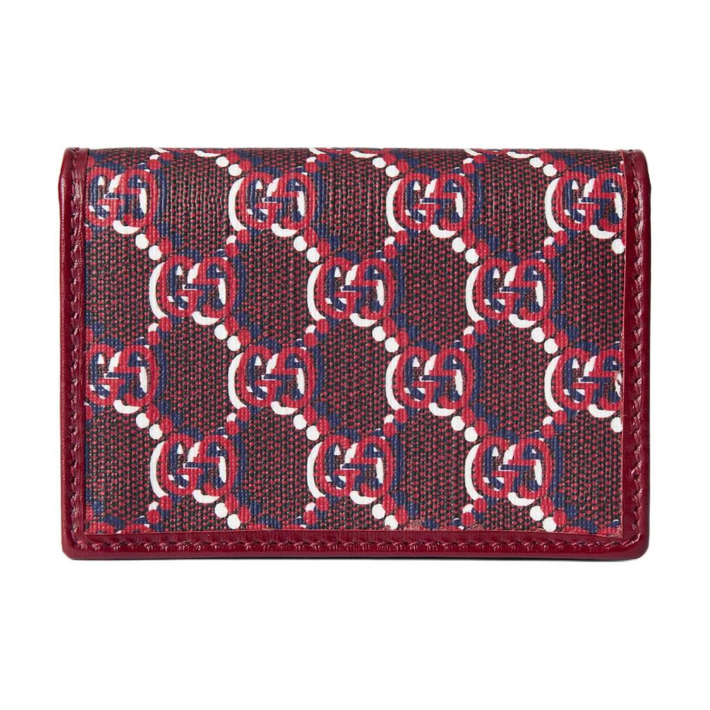 Gucci Iconic Pattern Snap Closure Canvas And Leather Trim Card Holder Wallet Women Wallets Red 795044-FADM0-6242