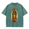 2026 Vintage Washed Black Our Lady Of Guadalupe Graphic T Shirt Retro Religious Portrait Oversized Casual Short Sleeve Tee