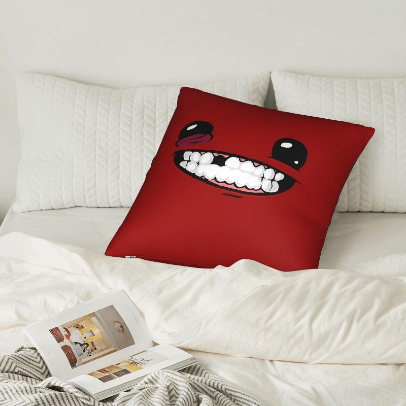 1Pc Red Super Meat Man Style Pillowcase, Modern Farmhouse Decor, Machine Washable Pillow Cover For Sofa Bed Car Office Bedroom