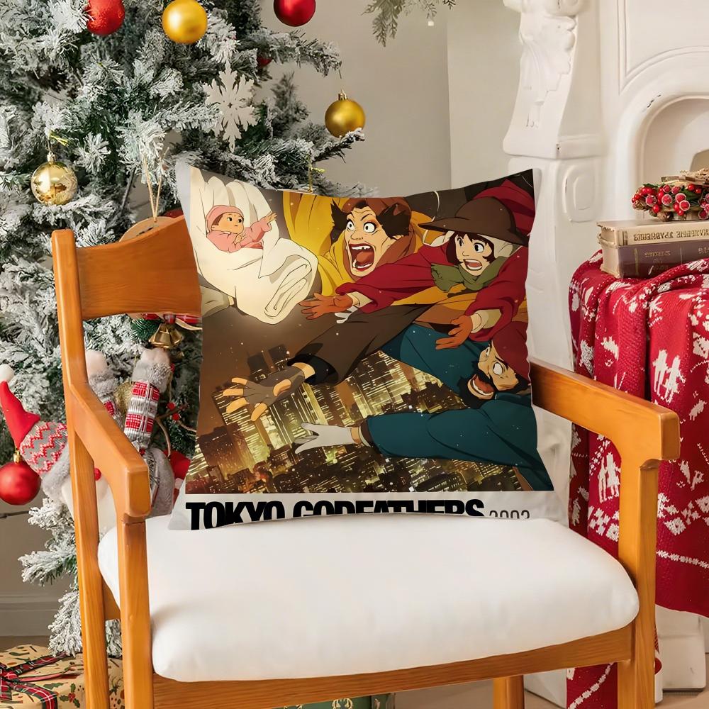 Christmas Movies T-Tokyo Godfathers Second Pillow Case Silky Short Plush With Invisible Zipper Dustproof Sofa Cushion Cover