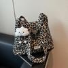 Leopard Print Canvas Shoulder Bag  Large Capacity Zipper  Versatile Fashion Bag  Soft and Simple