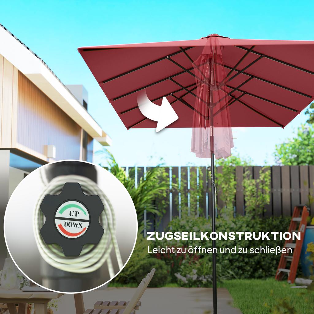 Large Parasol. Height Adjustable, Tiltable. 150 X 295 X 170-214 Cm. Burgundy