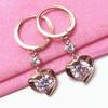 Exquisite Russian 585 Purple Gold Shiny Peach Heart Zircon Ear Buckle Fashionable Rose Gold-Plated Versatile Love Earrings
