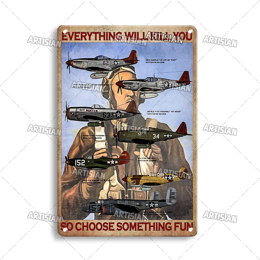 ARTISIAN Male Pilot And Airplane Decorative Plate Vintage Metal Poster Man Cave Home Wall Decor Sign Retro Wall Metal Tin Sign