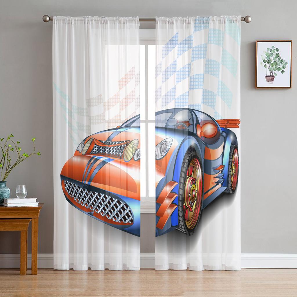 Truck Car Cartoon Window Treatment Tulle Modern Sheer Curtains for Kitchen Living Room the Bedroom Curtains Decoration