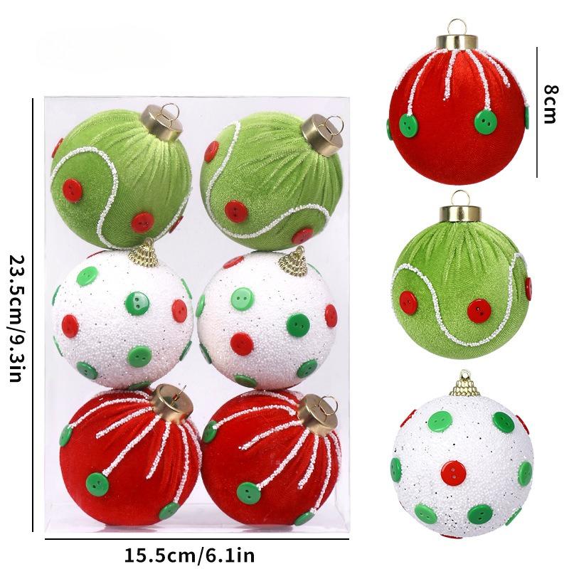 6Pcs Christmas Ball Set Christmas Tree Ornaments Velvet Xmas Balls Button Sequins Luxury Xmas Balls For  New Year Decor