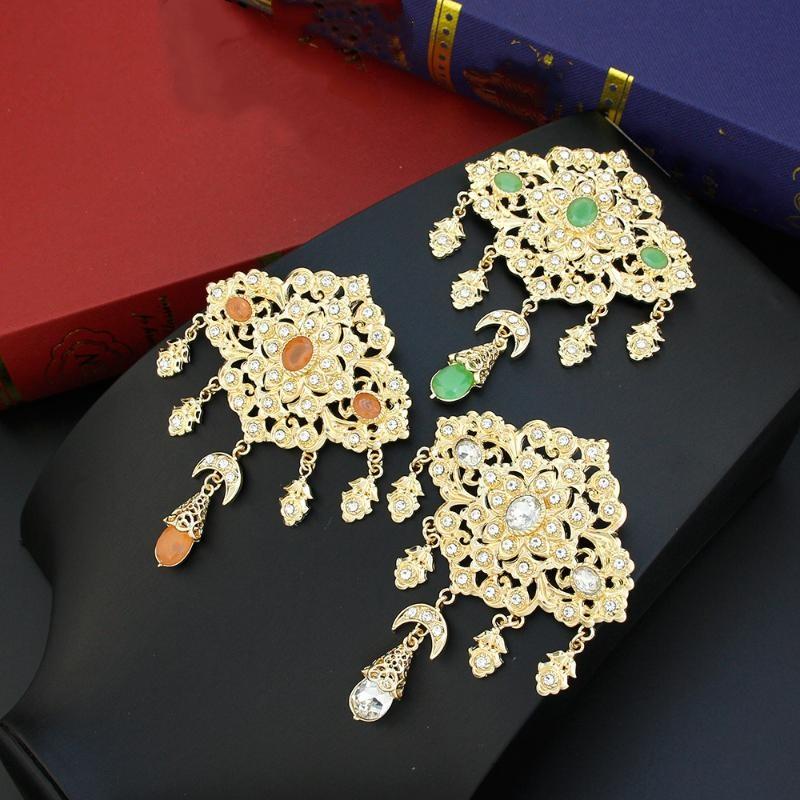Scratch Resistant Crystal Women Brooch Gold Tone Morocco Jewelry for Arabic Hijab Silk Scarf Long Lasting Shine