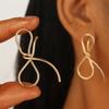 Personality Minimalism Hollow Bowknot Gold Color Line Smooth Drop Earrings for Women Geometry Hyperbole Fashion Party Jewelry