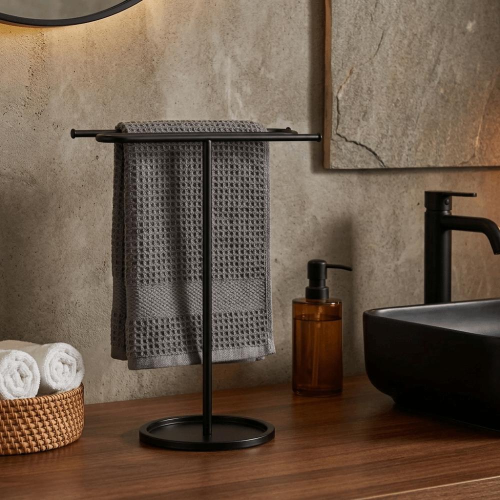 Stable Metal Towel Holder Weighted Base Standing Towel Rack S-Shape Towel Stand Countertop Storage