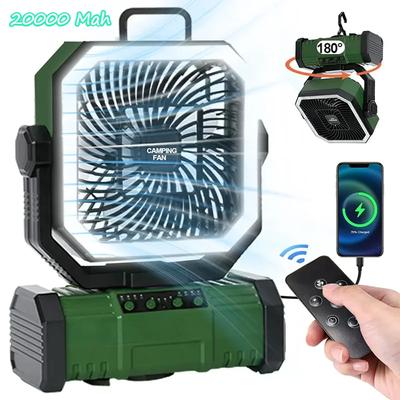 Ventilador de Radiador Bateria 20000mAh Ventilador de Acampamento Lanterna LED 4 Lâmpadas 8 Velocidades Ventilador de Mesa Portátil Ventilador Externo para Barraca Apagões Canteiro de Obras