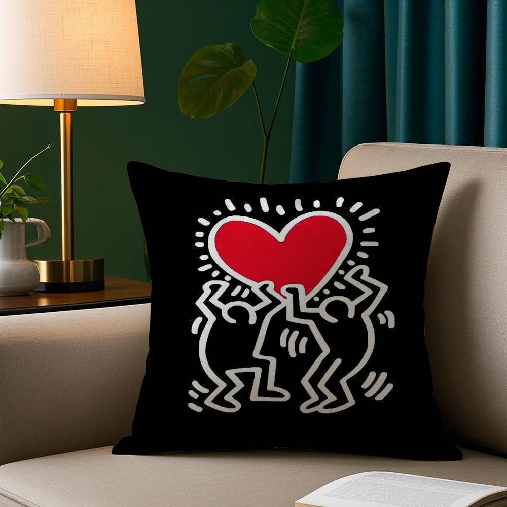 

Funny K-Keith H-Harings Art Pillow Case Short Plush Print Cushion Cover Square Throw Pillow Covers Sofa Home Decor 12x12Inch