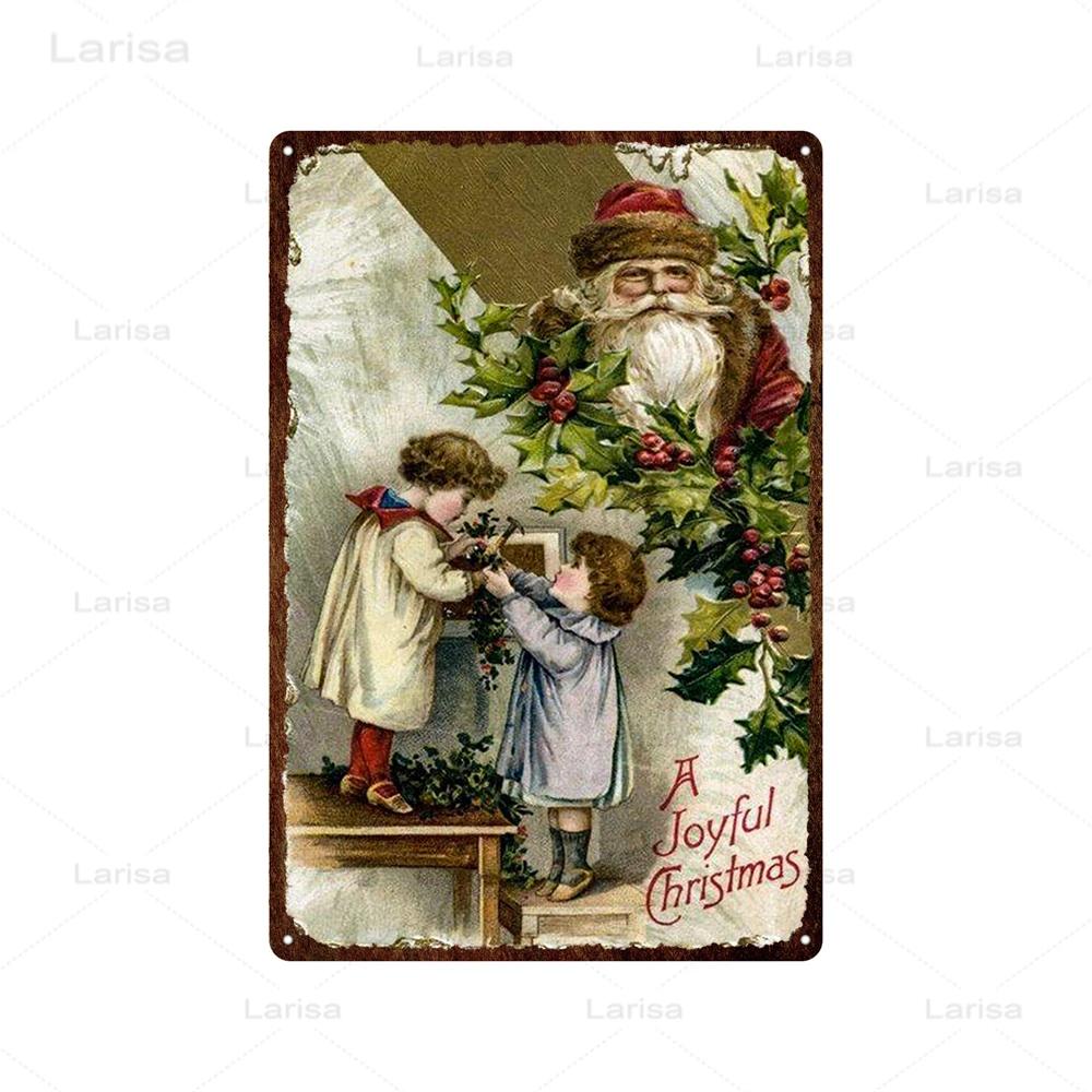 Christmas Vintage Tin Sign Santa Claus Plaque Metal Retro Plate Poster for Club Living Room Kitchen Home Wall Art Decoration