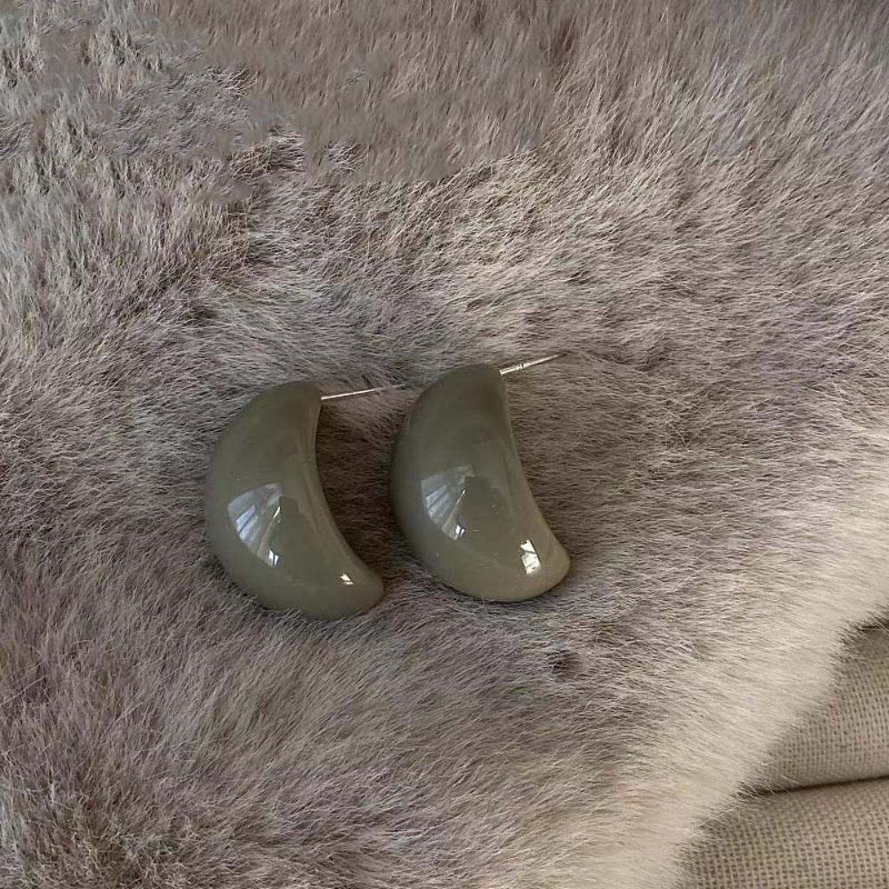 

Acrylic Resin Semi-Circle Earrings Exquisite Drop Pendant Earrings Chunky Ellipse Ear Studs Women серый