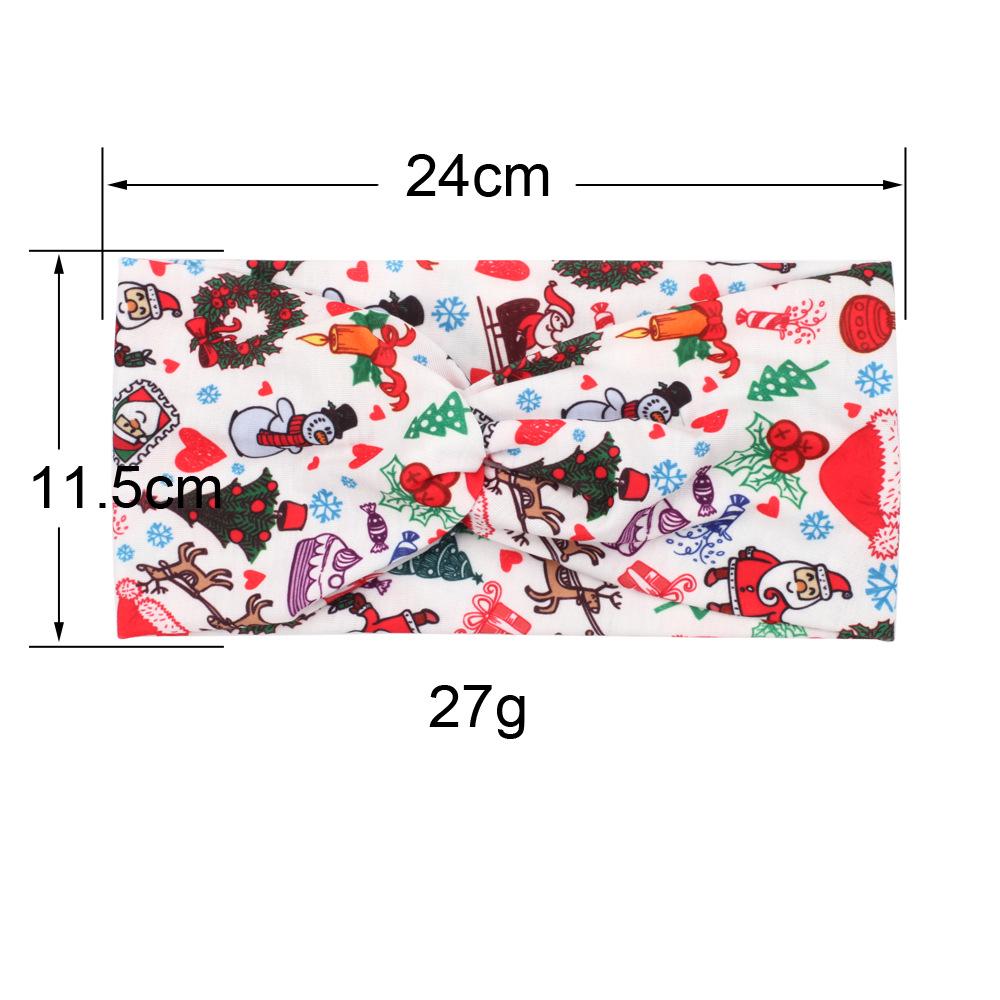 Bandeau de Noël Père Noël & Bonhomme de neige avec clochettes, bois de renne et motif canne de Noël - Design élastique noué