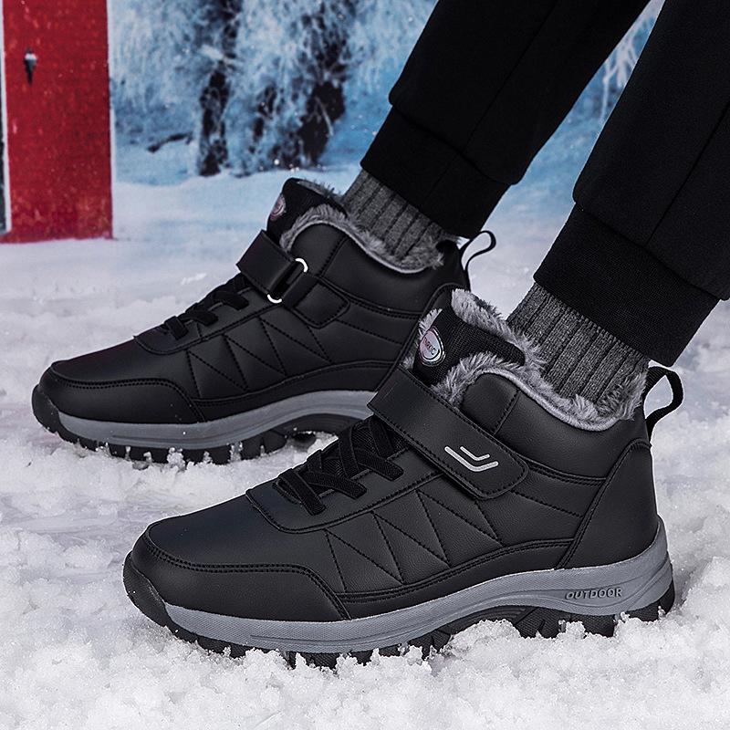 Women's Waterproof Non-Slip Warm Leather Snow Boots with Plus Velvet, Mid-Aged Comfort, Winter Cotton Walking Shoes