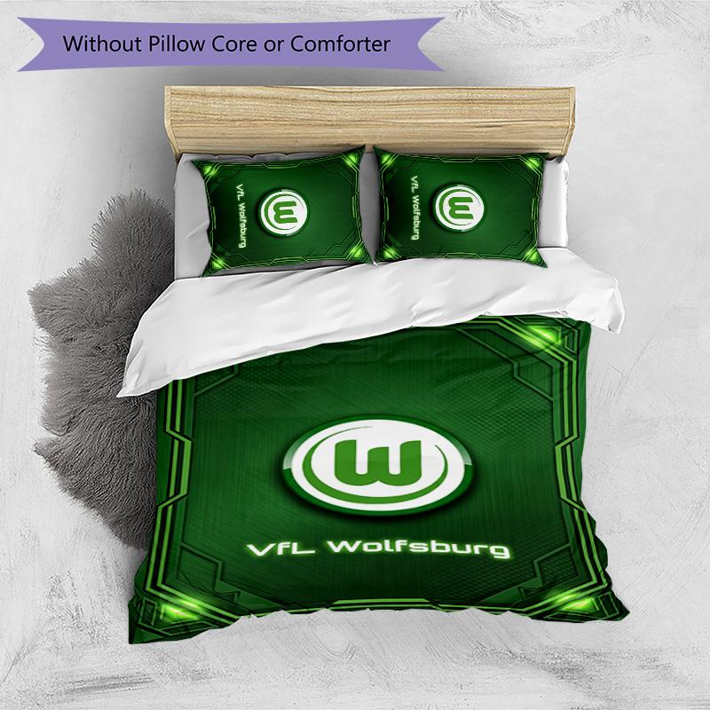 VfL Wolfsburg FC Bedrucktes 3-teiliges Bettwäsche-Set Atmungsaktiver Bettbezug mit Kissenbezügen Dekorative Bettwäsche für Schlafzimmer Zuhause
