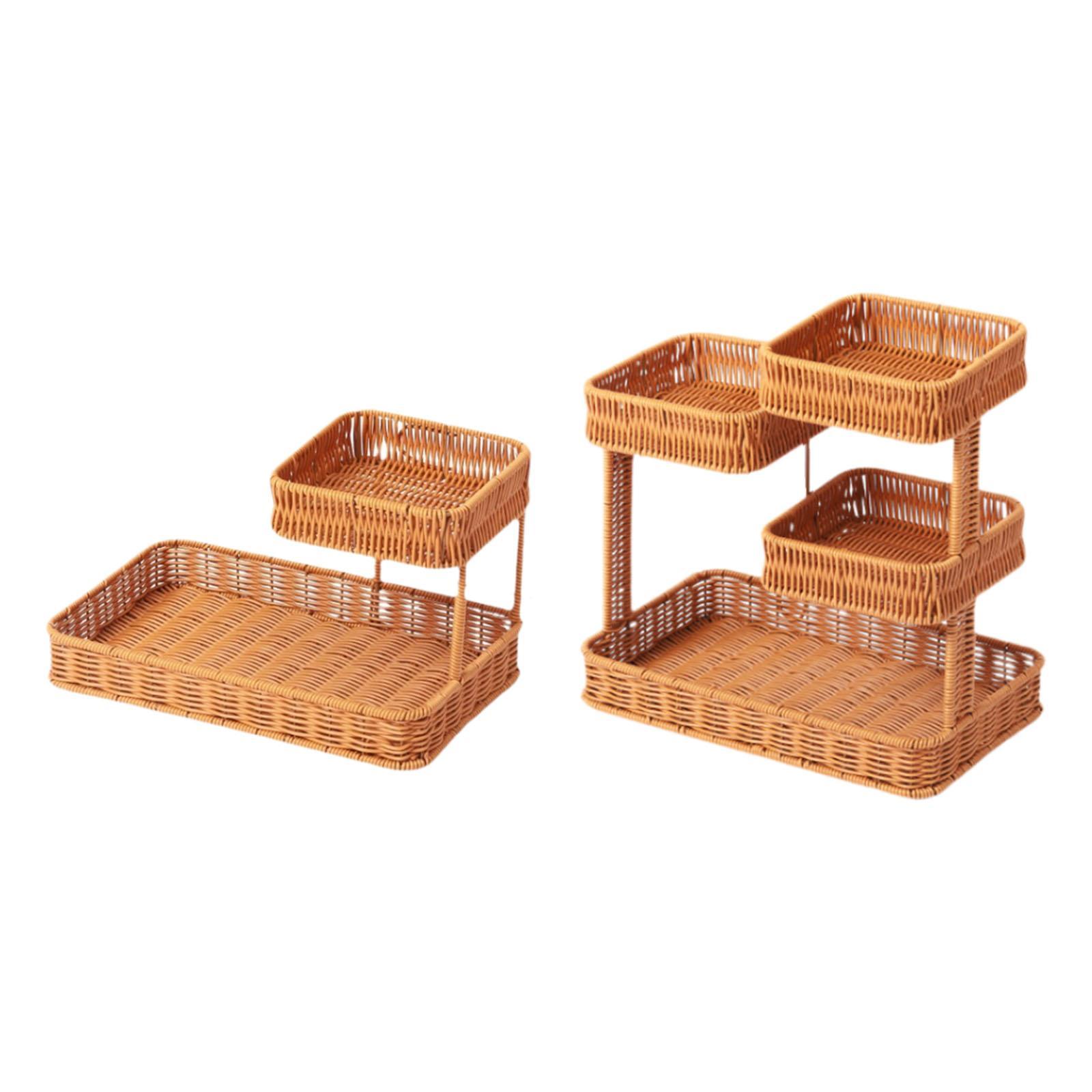 

Woven Rack Storage Baskets Storage Tray Decorative Multipurpose Large Capacity 2 layer