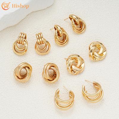 Vintage Gold Earring Set for Women Twist Piercing Earings Accessories Jewelry