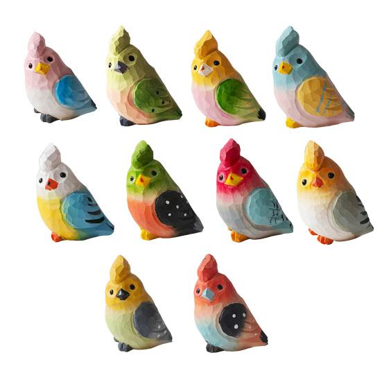 Hand-Carved Bird Sculpture Solid Wood Ornaments Miniature Desk Decor for Home Study Office Room Cute Gift for Bird Lovers
