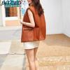 BITCED Sleeveless PU Leather Waistcoat Loose Fit Plus Size Women's Vest Cardigan Short Jacket