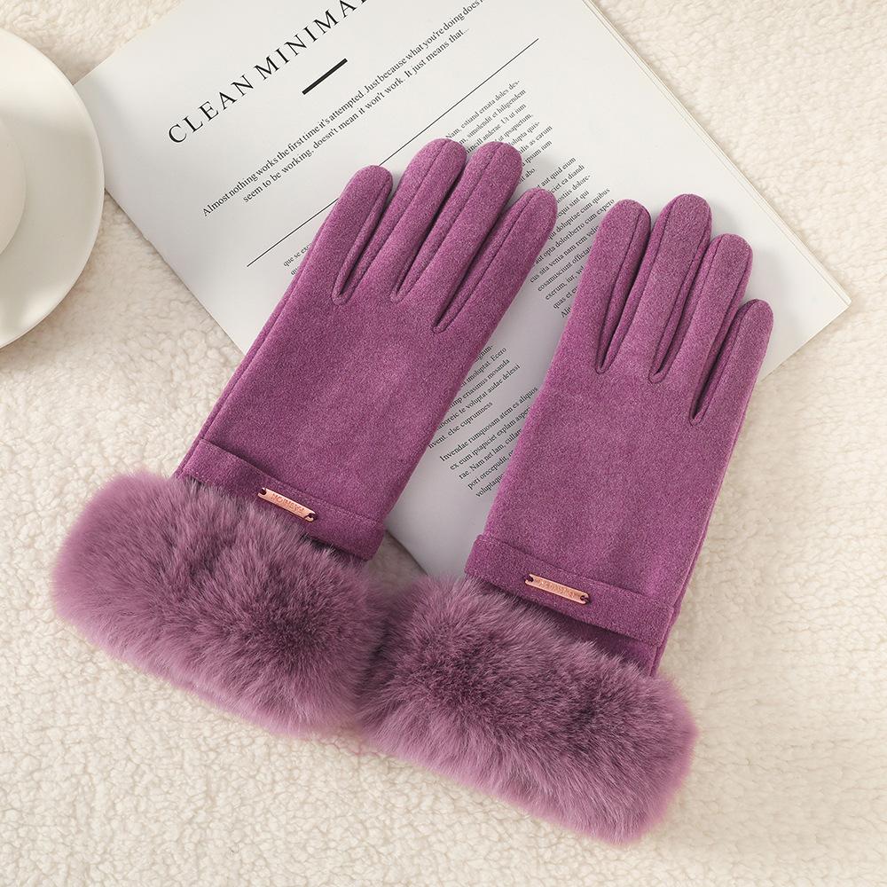 Warm Gloves for Women In Autumn and Winter Outdoor Riding Cold Proof Thickened Plush Velvet Cute Bow Develvet Touch Screen Gloves