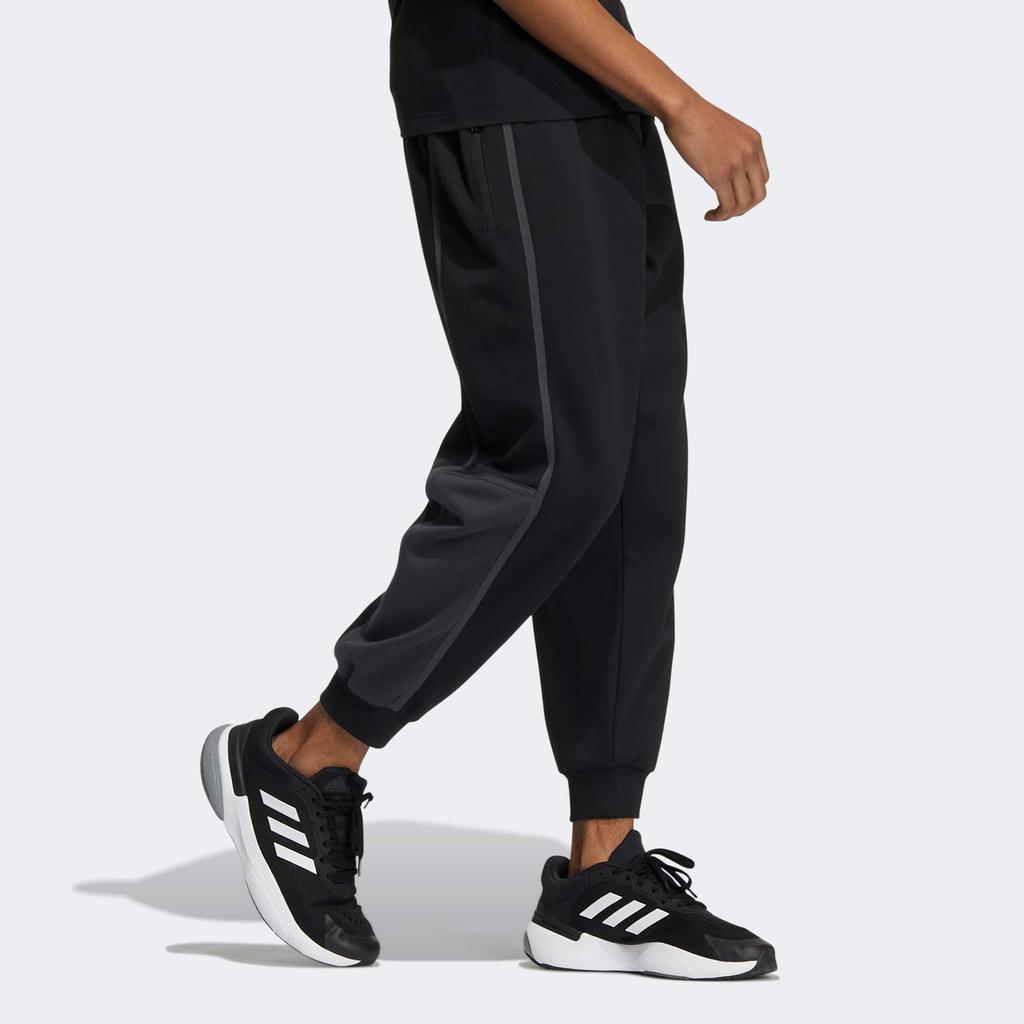 adidas Knit Warm Pants With Embroidered Stripes And Drawstring Cuffs Men Bottoms Black HN8960