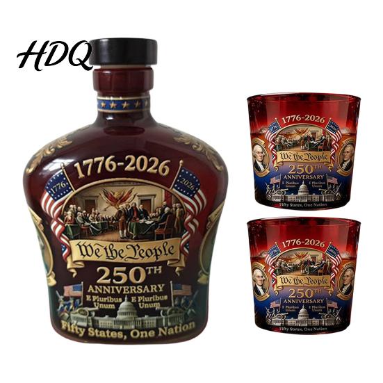 Collectible Patriotic Glassware 250th Anniversary Commemorative Wine Bottle Set Glass Decorative Mantelpiece Spirit Decanters for Celebrations
