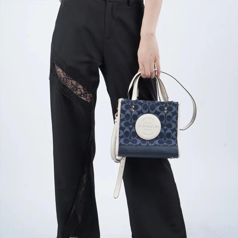 Coach Dempsey Fabric Leather Tote Bag , Shopping Bag , Shoulder Bag , Crossbody Bag , Handbag Small Women's Denim Blue (Unisex) Handbags