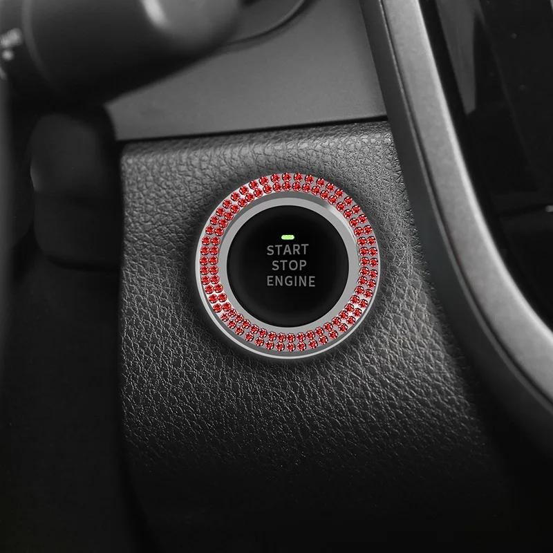 

1 шт., автомобильная кнопка запуска двигателя одним ключом, кнопка зажигания и остановки, декоративное кольцо, ручная работа, хрустальная наклейка, автомобильные аксессуары красный