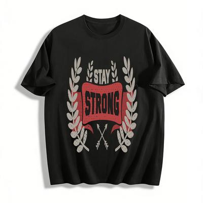 Stay Strong Vintage Print Casual T-Shirt Unisex Daily Top Pure Cotton T-shirt