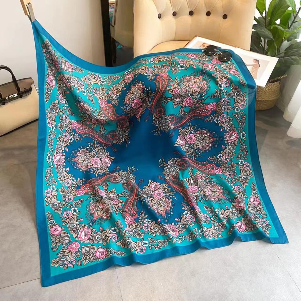 110*110Cm Russian Floral Square Scarf Women Flower Printed Ukrainian Shawl Babushka Bnadana Scarves Handkerchief Head Wraps