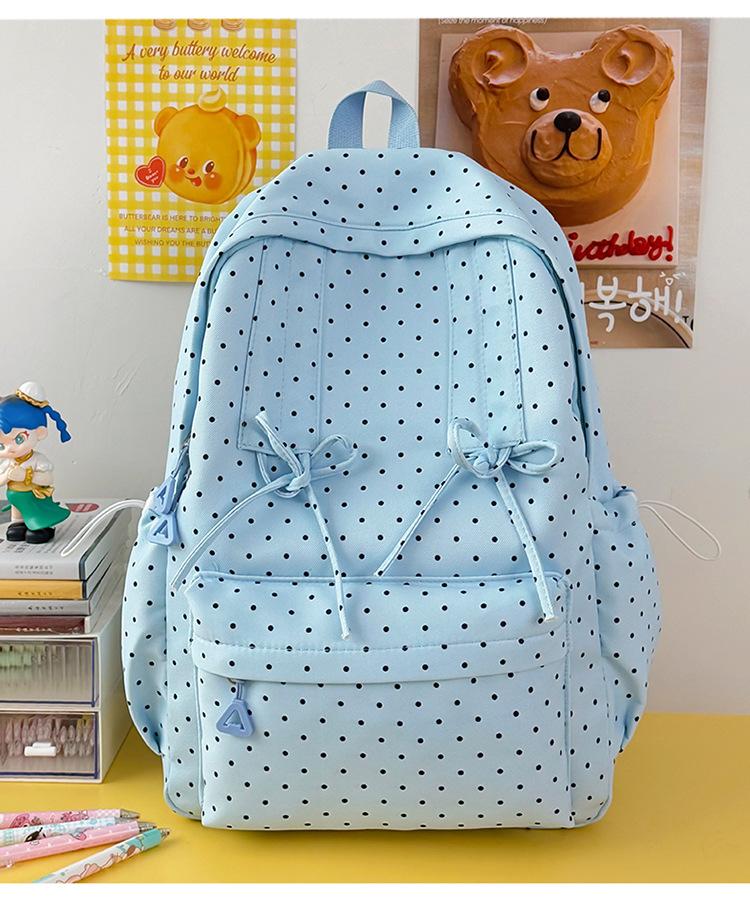 Schoolbag Gentle Girl Wind Polka Dot Bow Sweet Girl Backpack Korean Literature and Art Fresh Student Weekend Travel Backpack