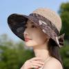 Chapéu florido retro novo de primavera e verão para mulheres, aba grande, laço, viseira de proteção solar, chapéu de praia para férias na beira-mar