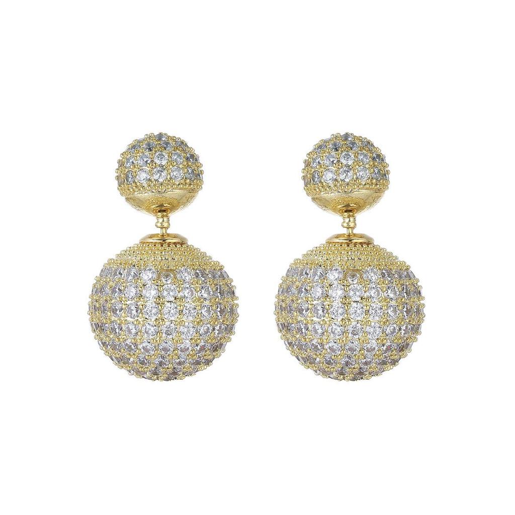 Elegant Micro-Paved Zircon Round Ball Earrings: Light Luxury Style Studs